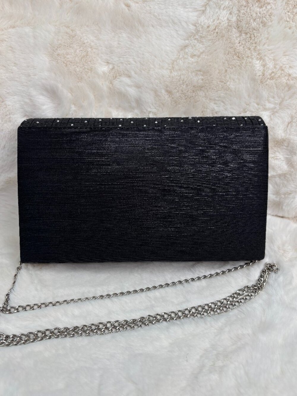 Dasein Women's Black Satin W/Rhinestones Evening Clutch Purse, Crossbody - Picture 5 of 16